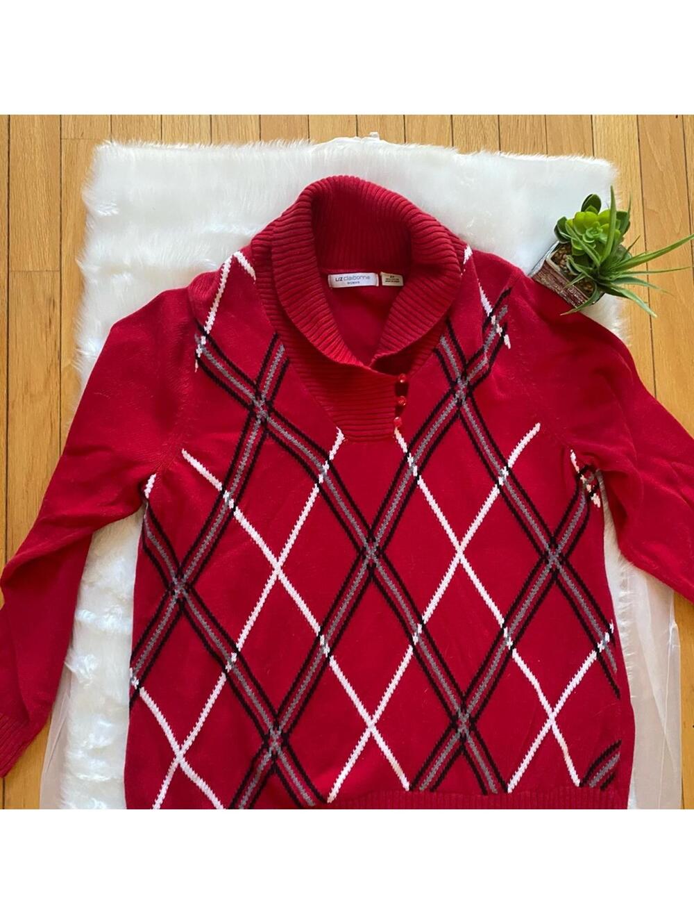 Liz Claiborne Red Turtleneck Sweater with Argyle Pattern 2XL